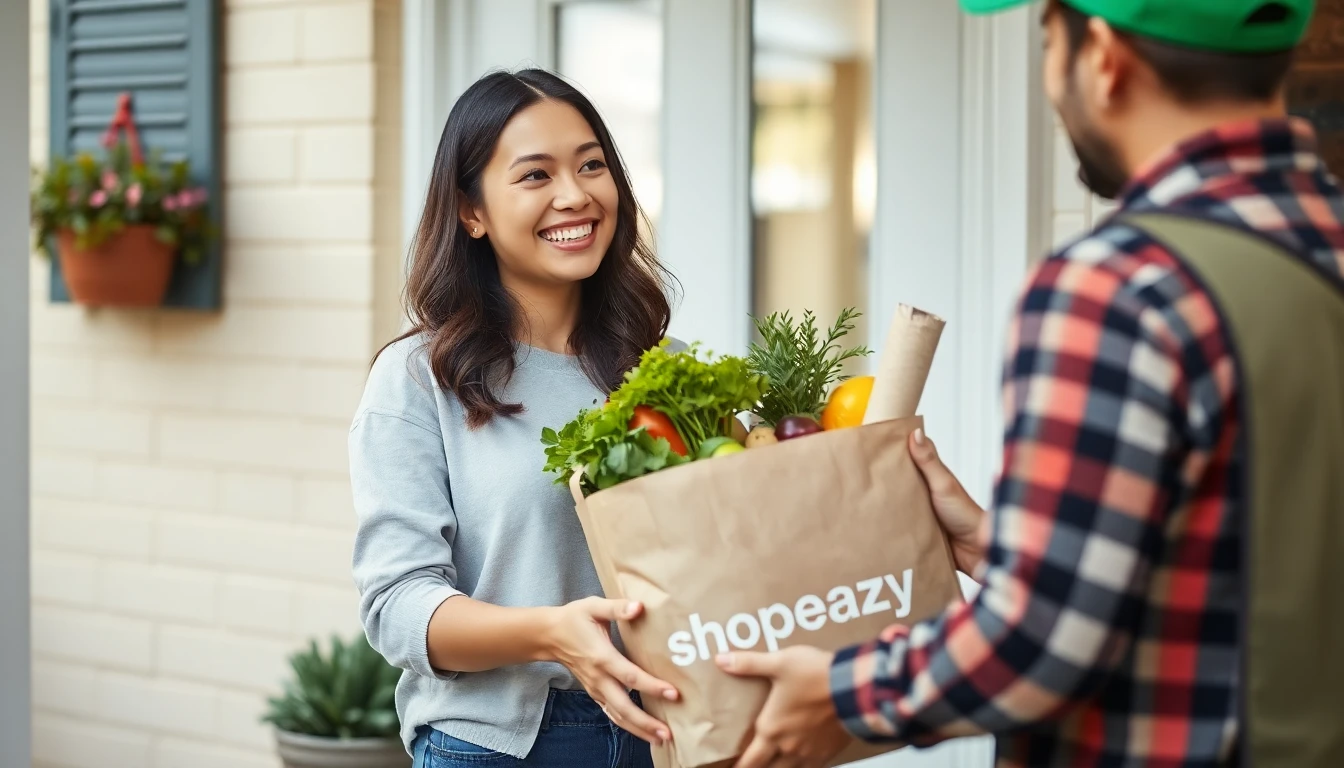 Happy customer receiving groceries